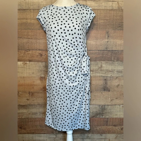 🌻 My Bump Cassie Polka Dot Bow Tie Midi Dress size Small Blue Black Maternity - Picture 2 of 9